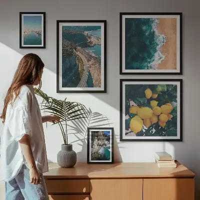 Beach landscape wall art set of 5 citrus themed pieces