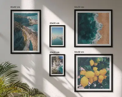 Beach landscape wall art set of 5 citrus themed pieces