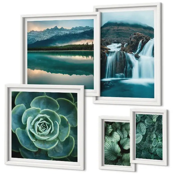 Framed photo set Green plants waterfalls nature