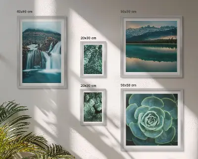 Framed photo set green plants and waterfalls nature theme