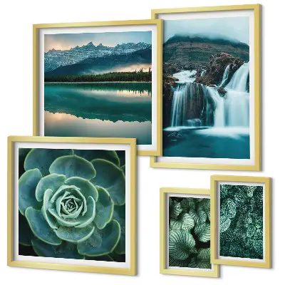 Framed photo set Green plants waterfalls nature