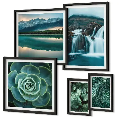 Framed photo set Green plants waterfalls nature