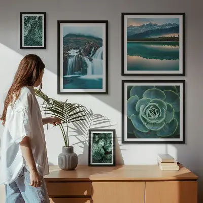Framed photo set Green plants waterfalls nature