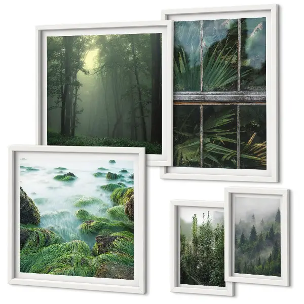 Set of 5 wall art pieces Green landscapes, forests, vegetation