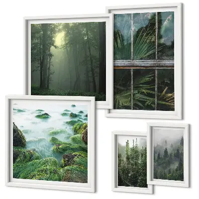 Set of 5 wall art pieces Green landscapes, forests, vegetation