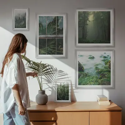 Set of 5 wall art pieces Green landscapes, forests, vegetation
