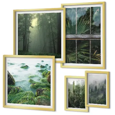 Set of 5 wall art pieces Green landscapes, forests, vegetation