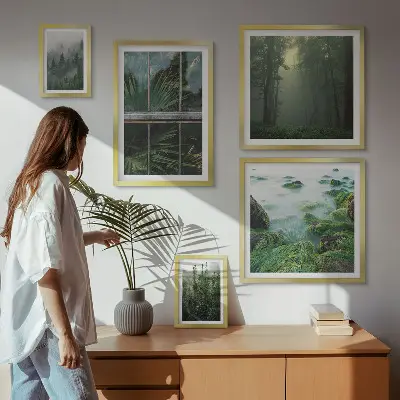 Set of 5 wall art pieces green landscapes with forests and vegetation