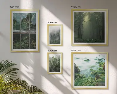 Set of 5 wall art pieces green landscapes with forests and vegetation