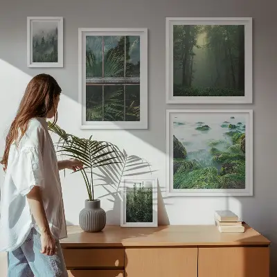 Set of 5 wall art pieces Green landscapes, forests, vegetation