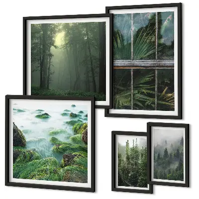 Set of 5 wall art pieces Green landscapes, forests, vegetation