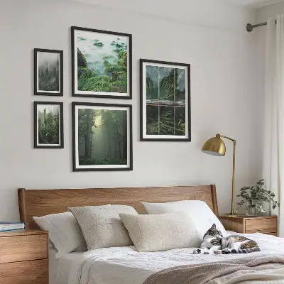 Set of 5 wall art pieces green landscapes with forests and vegetation