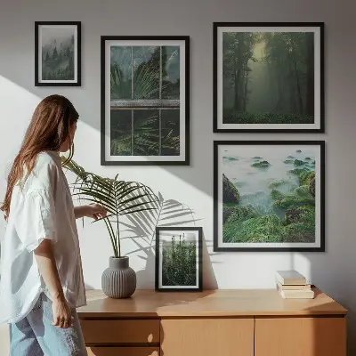 Set of 5 wall art pieces Green landscapes, forests, vegetation