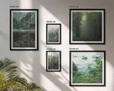Set of 5 wall art pieces green landscapes with forests and vegetation