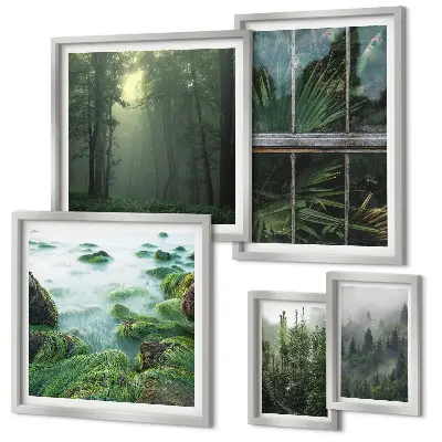 Set of 5 wall art pieces Green landscapes, forests, vegetation