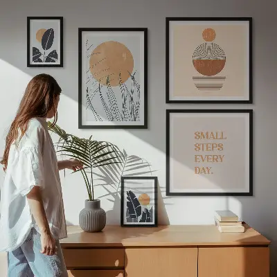 Gallery wall stylish plant graphics and slogans