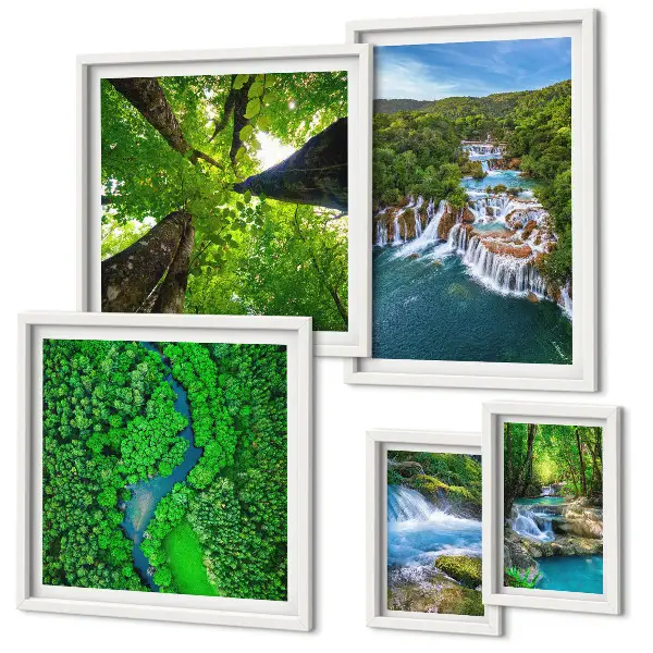 Framed photo set Waterfalls green landscapes