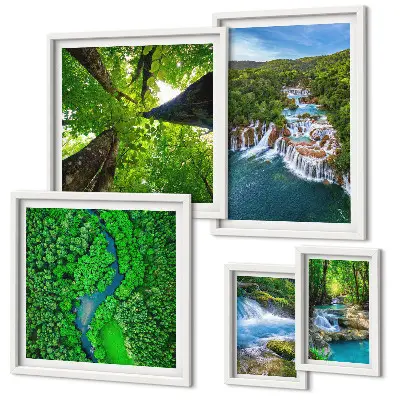 Framed photo set Waterfalls green landscapes