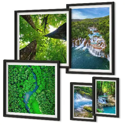 Framed photo set Waterfalls green landscapes