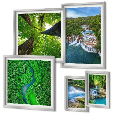 Framed photo set Waterfalls green landscapes