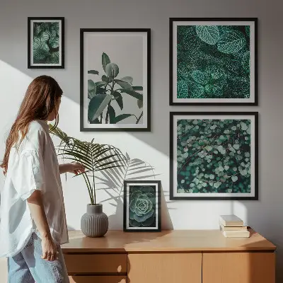 Framed photo set plant motifs with green leaves