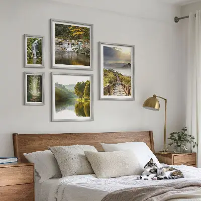 Set of 5 wall art pieces Natural landscapes waterfalls forest paths