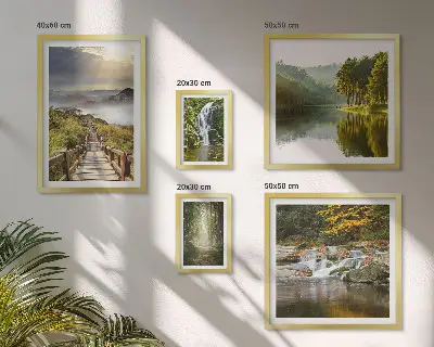 Set of 5 wall art pieces Natural landscapes waterfalls forest paths