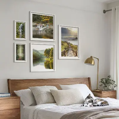 Set of 5 wall art pieces Natural landscapes waterfalls forest paths