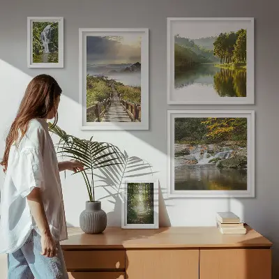 Set of 5 wall art pieces Natural landscapes waterfalls forest paths