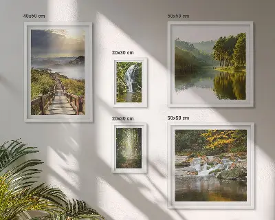 Set of 5 wall art pieces Natural landscapes waterfalls forest paths