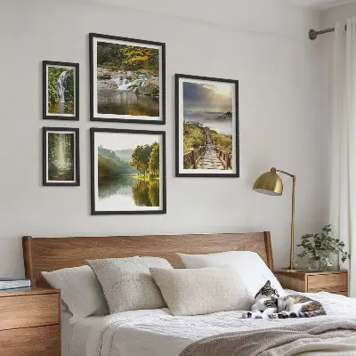 Set of 5 wall art pieces Natural landscapes waterfalls forest paths