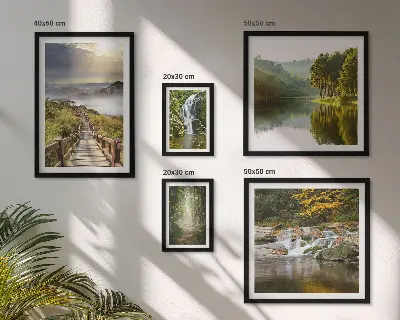 Set of 5 wall art pieces Natural landscapes waterfalls forest paths