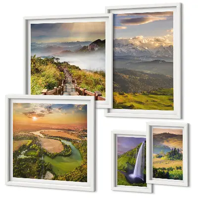 Framed photo set Mountain landscapes waterfalls