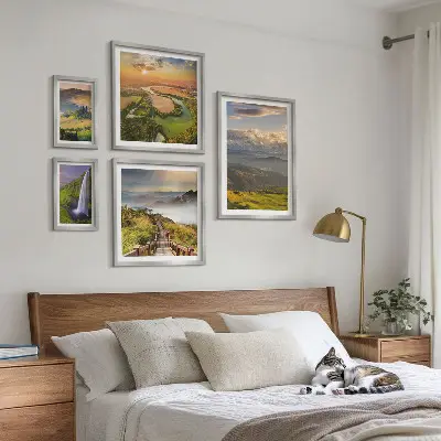 Framed photo set mountain landscapes and waterfalls