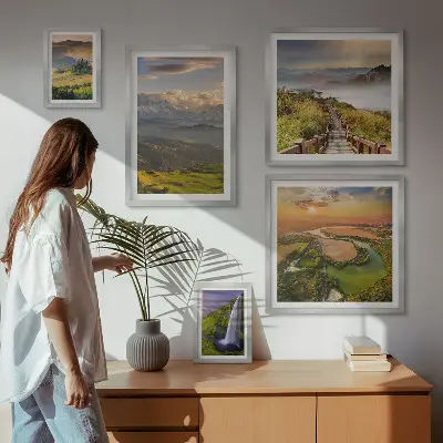 Framed photo set mountain landscapes and waterfalls