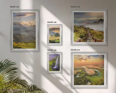 Framed photo set mountain landscapes and waterfalls