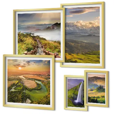 Framed photo set Mountain landscapes waterfalls