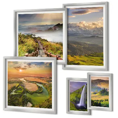 Framed photo set mountain landscapes and waterfalls