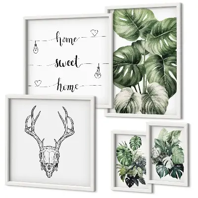 Set of 5 wall art pieces Plant motifs with nature home