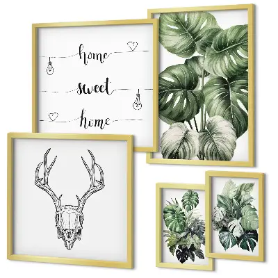 Set of 5 wall art pieces Plant motifs with nature home