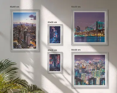 Set of 5 wall art pieces City nightscapes of neon lights