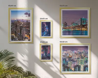 Set of 5 wall art pieces City nightscapes of neon lights