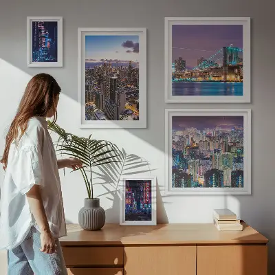 Set of 5 wall art pieces City nightscapes of neon lights