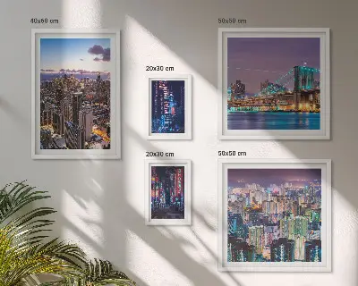 Set of 5 wall art pieces City nightscapes of neon lights