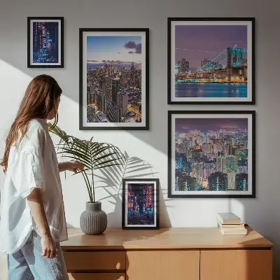 Set of 5 wall art pieces City nightscapes of neon lights