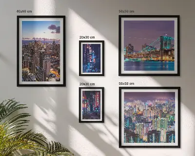 Set of 5 wall art pieces City nightscapes of neon lights