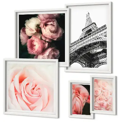 Framed photo set featuring Roses and the Eiffel Tower