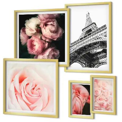 Framed photo set Roses Eiffel Tower Romanticism