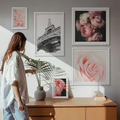 Framed photo set Roses Eiffel Tower Romanticism