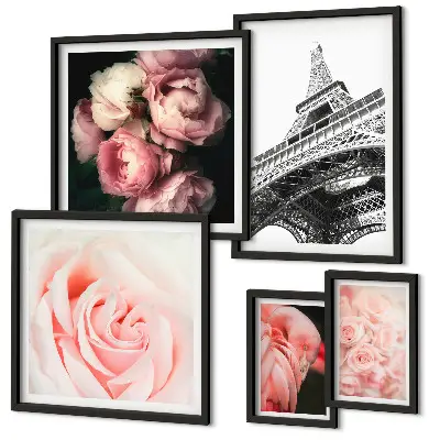 Framed photo set featuring Roses and the Eiffel Tower